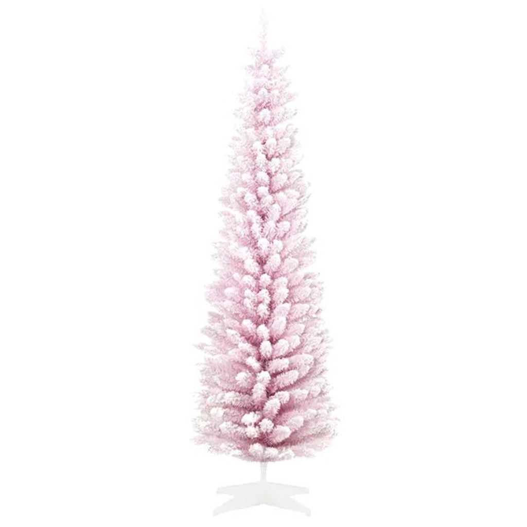 6ft Flocked Christmas Tree, Pencil Artificial Christmas Tree With Realistic Branches