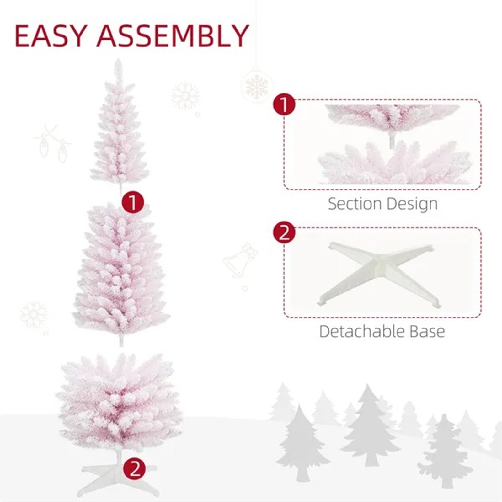 6ft Flocked Christmas Tree, Pencil Artificial Christmas Tree With Realistic Branches